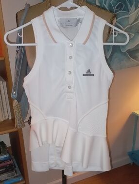 Stella McCartney adidas White Sleeveless Polo Tennis Top with Subtle Beige Trim